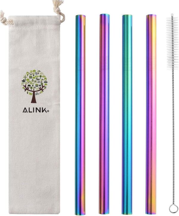ALINK 6-Pack Stainless Steel Metal Boba Straws