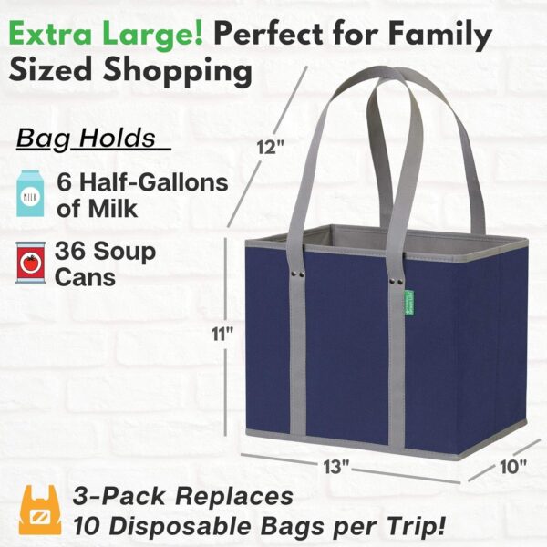 Reusable Grocery Bags (3 Pack) – Heavy Duty Reusable Shopping Bags - Image 3